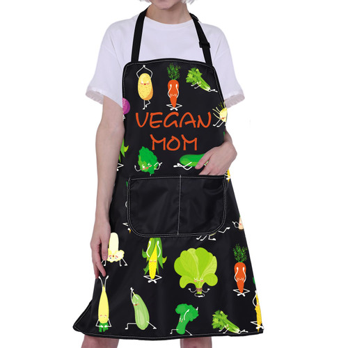 CMNIM Vegan Mom Gifts Apron Vegetable Apron for Women With Pockets Vegetable Cooking Kitchen Apron Vegan Gifts for Mom (Vegan Mom Apron)
