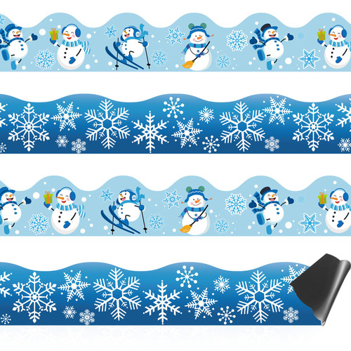 Capoda 24 Pcs Winter Magnetic Bulletin Board Borders Snowflake Snowman Trim Bulletin Board Christmas Winter Classroom Magnetic Border Decorations for Xmas Winter Holiday School Classroom Office Decor