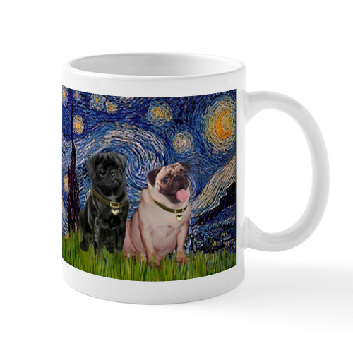 CafePress Starry Night & Pug Pair Mug 11 oz (325 ml) Ceramic Coffee Mug