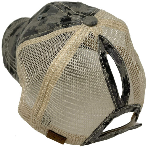C.C Ponytail Messy Buns Trucker Ponycaps Plain Baseball Visor Cap Dad Hat (Distressed Digital Camo Gray)