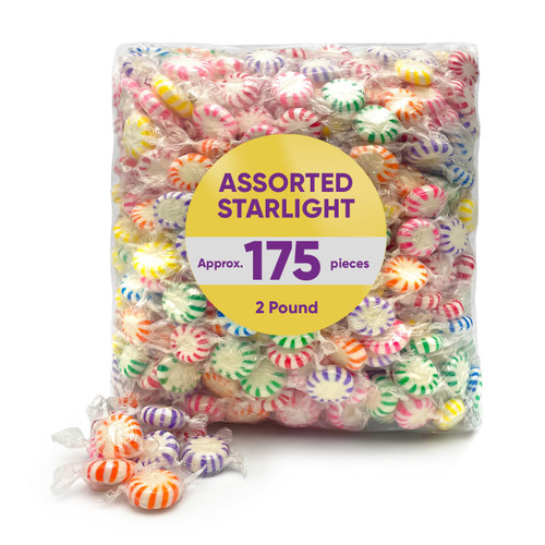 Assorted Fruit Flavored Starlight Hard Candy, 2 Pounds Approx 175 Pieces of Holiday Candy Individually Wrapped Fruit Chews - Candy Variety Pack Fruit Hard Candy - Christmas Candy for Holiday Candied Fruit Hard Candy Bulk - Assorted Hard Candy