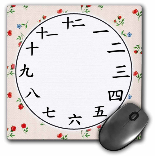 3dRose Kanji Clock face - Japanese Number Characters - Red Flowers Floral - Mouse Pads (mp-362955-1)