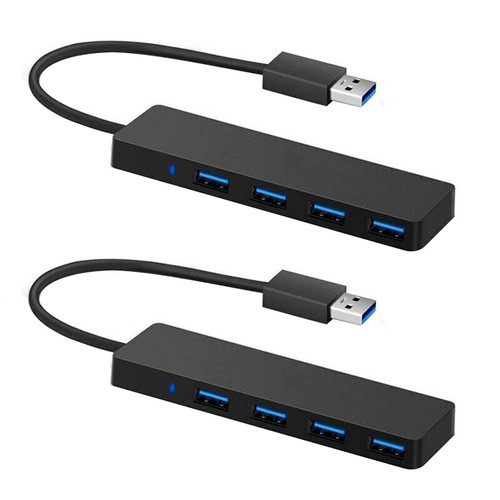 2Pcs Ultra-Slim Data USB Hub with 1 ft Extended Cable for MacBook Mac Pro Mac mini iMac Surface Pro XPS PC Flash Drive Mobile HDD USB 3.0 Hub 4-Port Adapter Charger