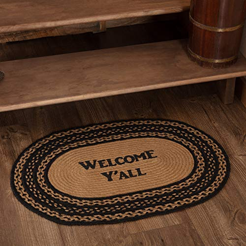 VHC Brands Classic Country Primitive Flooring - Farmhouse Jute Black Stenciled Welcome Y'all Rug, 1'8" x 2'6" VHC Brands Classic Country Primitive Flooring - Farmhouse Jute Black Stenciled Welcome Y'all Rug, 1'8" x 2'6"
