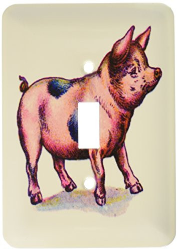 3dRose lsp_37369_1 Vintage Pink And Gray Pig Single Toggle Switch
