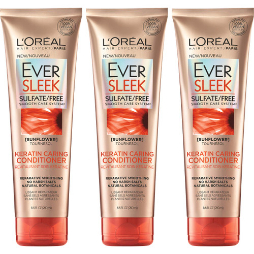 L'Oreal Paris Hair Care Eversleek Sulfate Free Keratin Caring Conditioner, 3 Count