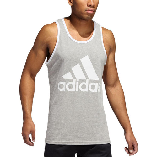 adidas Men's Badge of Sport Classic Tank, Medium Grey Heather/White, Small