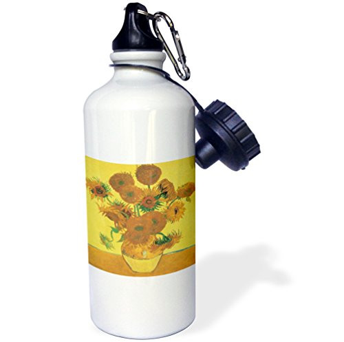 3dRose wb_126467_1"Vase with Fifteen Sunflowers by Vincent Van Gogh Impressionist Still Life" Sports Water Bottle, 21 oz, White