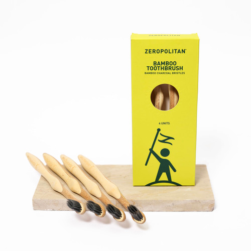Zeropolitan - Bamboo Toothbrushes with Medium Charcoal Bristles Set of 4 - Ergonomic Handle Wooden Toothbrushes - Eco Friendly, Low Waste and Biodegradable Toothbrushes Zeropolitan - Bamboo Toothbrushes with Medium Charcoal Bristles Set of 4 - Ergonomic Handle Wooden Toothbrushes - Eco Friendly, Low Waste and Biodegradable Toothbrushes