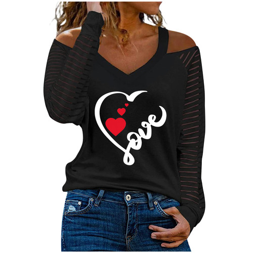 Women Blouses Dressy Top for Women Dressy Casual Long Sleeve Blouses Valentine's Day T Shirt Love Heart Grahic Tee Loose Fit Tunic Tops Deal of The Day Prime Today Only