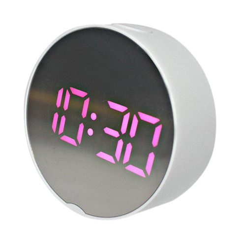 led Light Mirror Clcok Large Display Digital Clock Desk Bedside Clock for Bedroom, White Frame Pink Light, 95mmX36mm