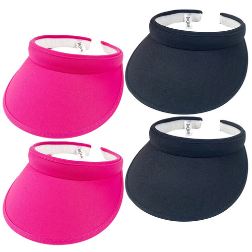 4 Pack Clip-on Sun Visor Hats Women Men Wide Brim Visors Cap Outdoor Sports Golf Beach Tennis Caps Adjustable UV Protection Visor Hat Black Fuchsia