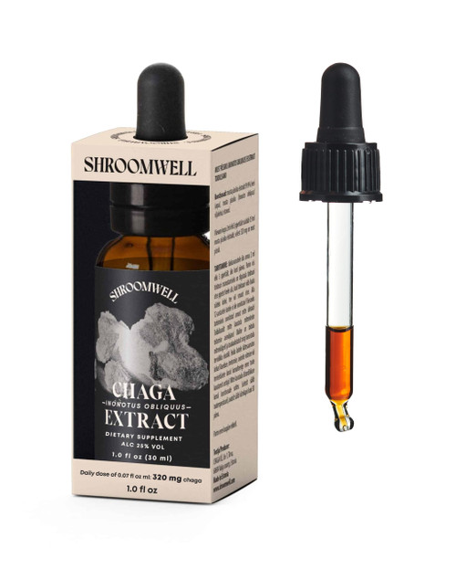 SHROOMWELL Chaga Mushroom Extract - Double Extracted Chaga Mushroom Tincture from Wild Harvested Chaga Mushrooms of Estonian Birch Forests. Chaga Extract Liquid & Chaga Drops (1 fl oz)