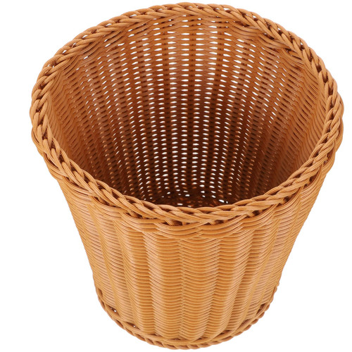 HOLIDYOYO Rattan Round Waste Baskets Woven Trash Can Garbage Container Bins Flower Basket for Home Kitchen Bathroom Office Brown