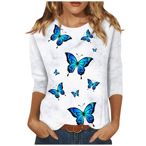 Thanksgiving Shirts for Women, Womens Oversized Tee Shirts Teacher Shirts 3/4 Sleeve Shirts for Women Cute Print Graphic Tees Blouses Casual Plus Size Basic Tops Pullover Plus (Sky Blue,M)