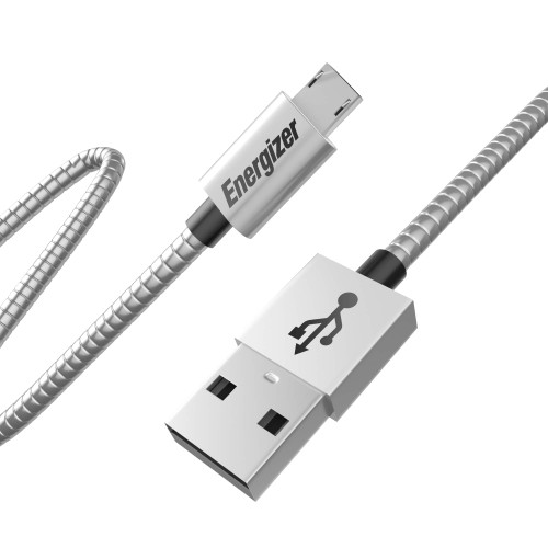 Energizer Ultimate Android Charger Micro USB Cable 4ft Fast Charging Syncing Cord Metal Tip, Metallic Silver 4 Feet, Metal Cord
