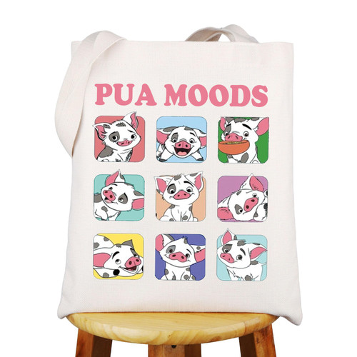 WZMPA Moana Pua Canvas Tote Bag Pig Pua Fans Gift Pua Moods Shoulder Bag Pua Merchandise (Pua Moods TG)