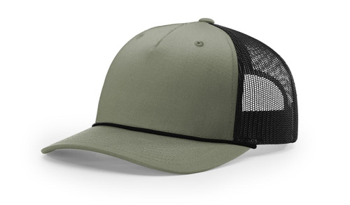 The Hat Pros | Richardson 112FPR Five Panel Pinch Trucker Hat w/Visor Rope | Adjustable Snapback (Loden/Black/Black)