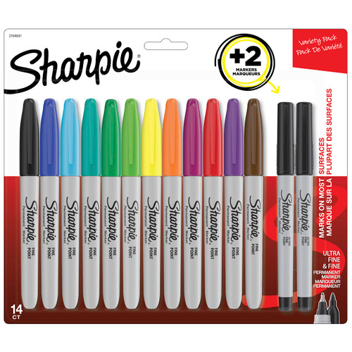 SHARPIE Fine Point Permanent Marker Set - 12 Assorted Fine Point Markers plus 2 Ultra Fine Point Markers