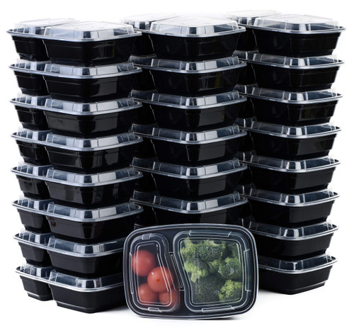 EcoQuality Meal Prep Containers, [20Pack][38oz] 2 Compartment with Lids, Reusable Bento Box, Food Storage Containers | BPA Free | Stackable | Lunch Boxes, Microwave/Dishwasher/Freezer Safe