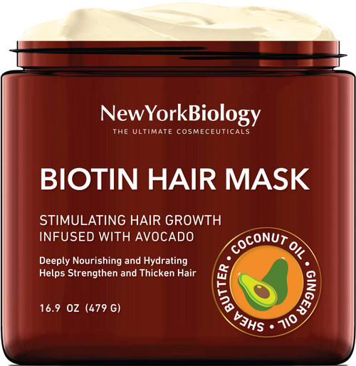 Biotin Hair Mask for Dry Damaged Hair - Infused with Avocado - 3X Deeper Conditioning than Hair Growth Conditioner - Helps Restore Hair, Improve Hair Loss and Ease Frizz - 16.9 Oz