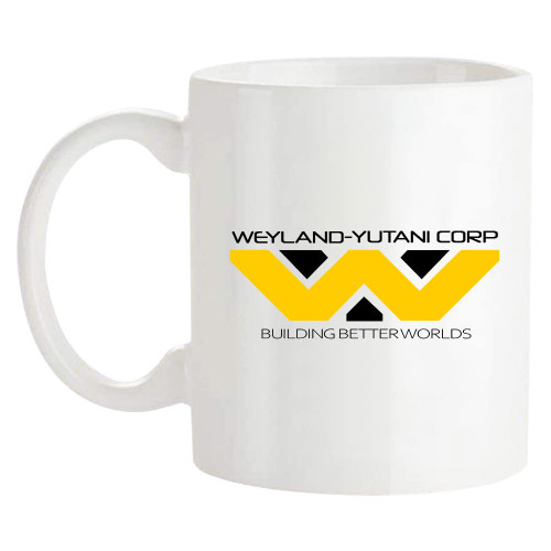 Fonhark - Aliens Mug, WEYLAND YUTANI CORP Logo, Building Better Worlds, 11 Oz Novelty Coffee Mug/Cup, White