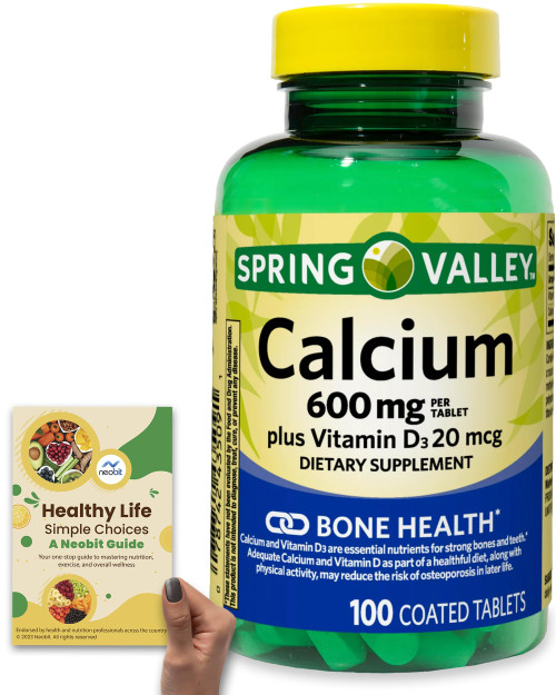 Spring Valley Calcium Plus Vitamin D 600 mg + Vitamin D3 20 mcg, 100 Tablets, for Bone Health Support, Essential Nutrients for Strong Bones and Teeth + Healthy Life, Simple Choices: Guide' (2 Items) Spring Valley Calcium Plus Vitamin D 600 mg + Vitamin D3 20 mcg, 100 Tablets, for Bone Health Support, Essential Nutrients for Strong Bones and Teeth + Healthy Life, Simple Choices: Guide' (2 Items)