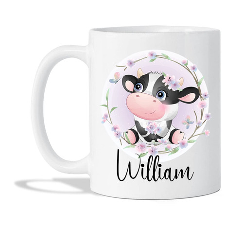 Floral Cow Mug - Personalized Gift for Cow Lovers - Customized Cow Coffee Mugs with Name - Animal Lover Gifts - Custom Cow Ceramic Mug - Animal Cup - White Tea Cup 11oz or 15oz Floral Cow Mug - Personalized Gift for Cow Lovers - Customized Cow Coffee Mugs with Name - Animal Lover Gifts - Custom Cow Ceramic Mug - Animal Cup - White Tea Cup 11oz or 15oz