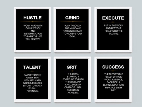 Wowsweet-Grind Hustle Execute Talent Grit Success - Motivational Posters and Prints for Entrepreneurs,Set of 6,Modern Art Canvas Painting for Office Decor -No Frame (8X10'')