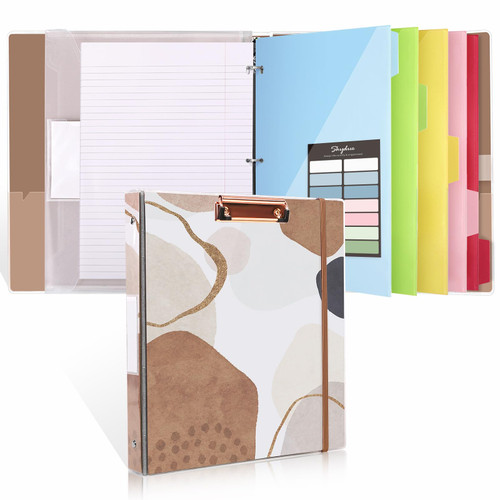 SKYDUE Clipboard Binder with Refill Papers, Clipboard Folder Includes 5 Dividers with 10 Pockets, Labels, Loose Leaf Paper, 3 Ring Binder 1 Inch for School Office (Fit Letter Sized Paper)