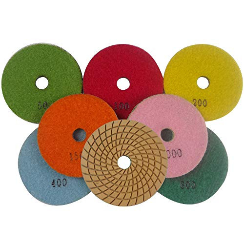 Konfor 4" Wet Diamond Polishing Pads for Grinding Granite Marble Concrete Stone 7 Pcs