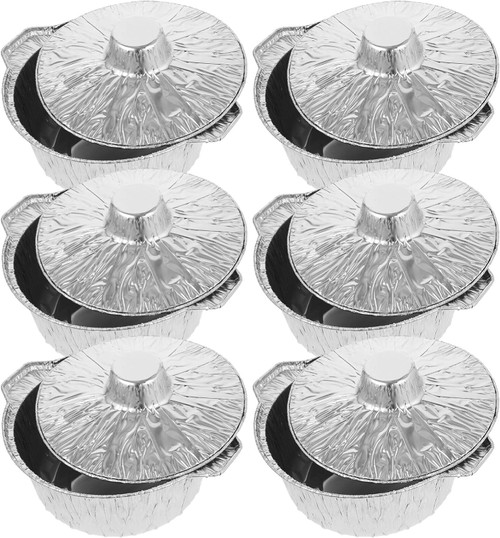 Aluminum Round Foil Pan 6pcs, Aluminum Pans With Lids, Disposable Food Container With Lid 8 * 3inch Baking Foil Pan Tinfoil Camping Pot For Prepping, Foil Pans With Lids -2.3L