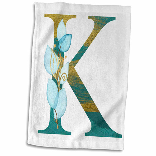 3dRose Turquoise and Image of Gold Leafy Monogram Initial K - Towels (twl-378298-1)