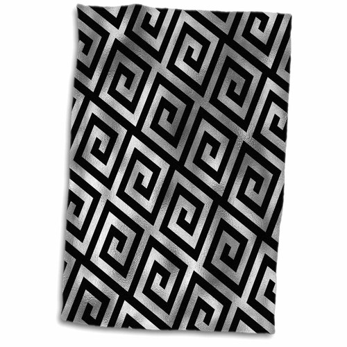 3dRose Glam Black and Image of Silver Greek Key Geometric Pattern - Towels (twl-347183-1)