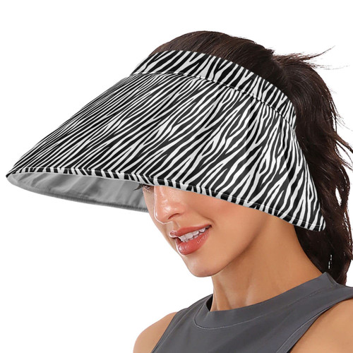 ZZXXB Zebra Skin Print Women Sun Visor Hat Wide Brim Hats Foldable Summer UV Protection Ponytail Visors for Beach