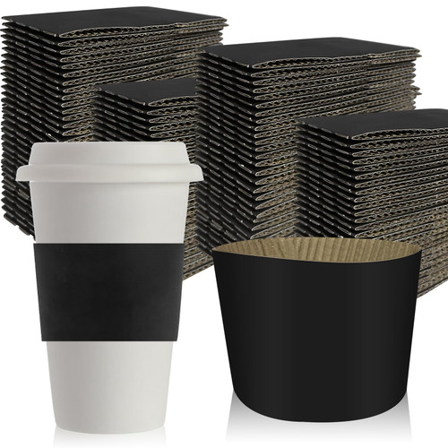 zsccxq 100 Pcs Black Disposable Corrugated Kraft Paper Coffee Sleeves Cup Sleeves Holder Protective Insulated Heat Espresso Coffee Cup Sleeve Fits For 12, 16, 20, 24 oz Hot Drinks