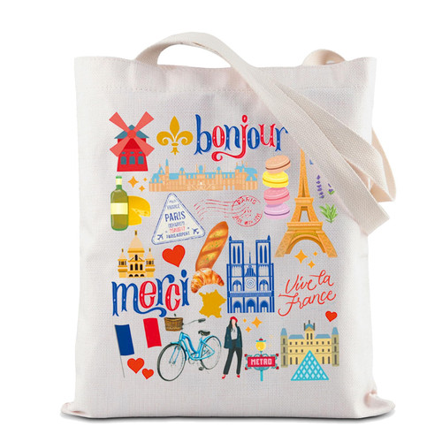 ZJXHPO Paris Tote Bag France Travel Gift Paris Souvenir Shoulder Bag Paris Trip Handbag Paris Vacation Gift (Paris Tote)