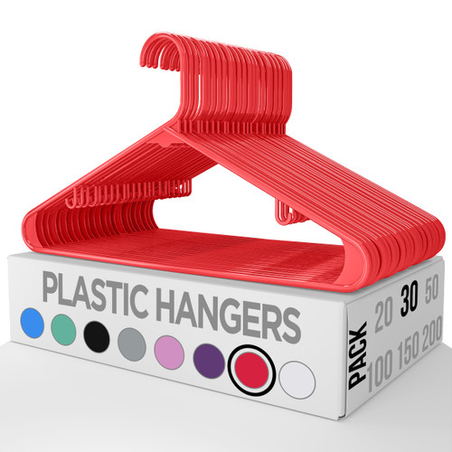Utopia Home Plastic Hangers 30 Pack - Clothes Hanger with Hooks - Skirt Hangers - Durable & Space Saving Coat Hanger - Heavy Duty Red Hangers for Coats, Skirts, Pants, Dress, Etc.