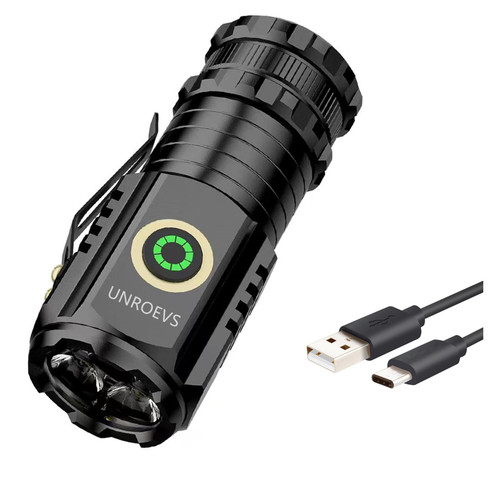 UNROEVS Mini Led Flashlights Rechargeable USB C,Small Powerful Flashlights Max 2550 Lumens with 5 Modes, Pocket Flashlighs with Clip, Handheld &EDC Flashlight for Camping, Emergency