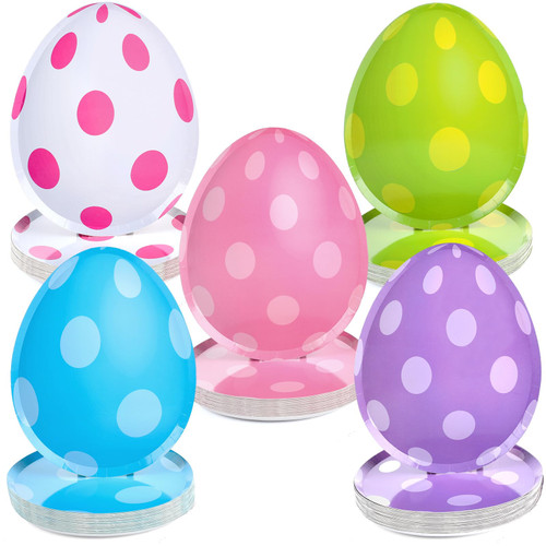 Uiifan 100 Pcs Easter Paper Plates 9 Inch Disposable Oval Platters Dinner Serving Tableware Egg Shaped Plates Easter Egg Decorative for Easter Holiday Spring Birthday Party Supplies Table Decoration