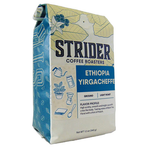 Strider Coffee Roasters, Ethiopia Yirgacheffe, Light Roast, Ground, Specialty Coffee, Pour Over, 12 ounce