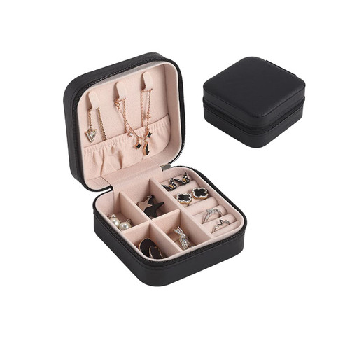 Small Jewelry Box, Travel Portable Jewelry Case for Ring, Pendant, Earring, Necklace, Bracelet Organizer Storage, Gifts for Women Girls Jewelry Organizer Box for Storage (Black)
