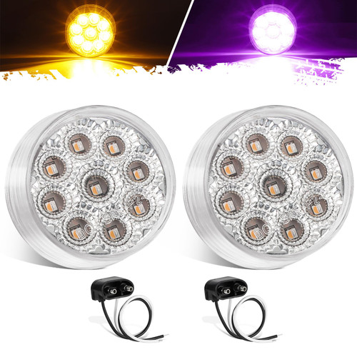 Partsam 2Pcs Dual Revolution 2 inch Round 9LED Marker Light, Amber Side Marker Clearance Lights to Purple Auxiliary Lights for Trailer Truck, Clear Lens,12V, Waterproof