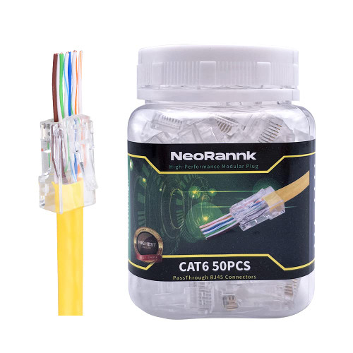 NeoRannk RJ45 Pass Through Connectors 50PCS Gold Plated Ends 8P8C Modular Ethernet UTP Network Cable Plug for Large 23AWG Cat6 Cable NeoRannk RJ45 Pass Through Connectors 50PCS Gold Plated Ends 8P8C Modular Ethernet UTP Network Cable Plug for Large 23AWG Cat6 Cable