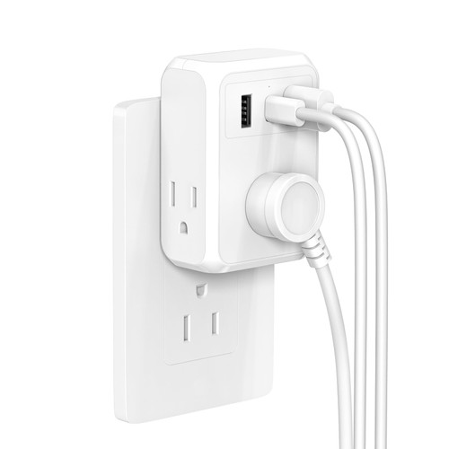 Multi Plug Outlet Extender with USB, HICITY USB Wall Charger Multiple Outlet with 3 AC Outlet, 2 USB A&1 USB C Ports, Outlet Splitter Plug Expander for Cruise Ship Home Office Dorm Room