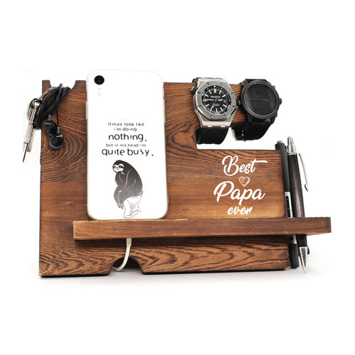 KU-DaYi Best Papa Ever Wooden Docking Station, Best Papa Gifts, Papa Gifts from Grandchildren, Papa Birthday Gifts, Papa Gifts for Christmas,