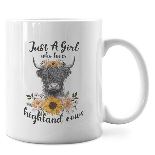 IWXYI Just a Girl Who Loves Highland Cows Mug,Highland Cows Coffee Mug 11 Ounce,Highland Cows Mugs,Cow Coffee Mug,Gifts For Highland Cow Lovers,Highland Cow Gifts For Girl