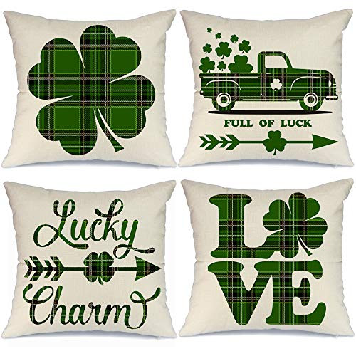 GEEORY St Patricks Day Pillow Covers 18x18 Set of 4 for Home Decor Green Buffalo Check Clover Lucky Decor St Patricks Day Throw Pillows Decorative Cushion Cases St Patricks Day Decorations GEEORY St Patricks Day Pillow Covers 18x18 Set of 4 for Home Decor Green Buffalo Check Clover Lucky Decor St Patricks Day Throw Pillows Decorative Cushion Cases St Patricks Day Decorations