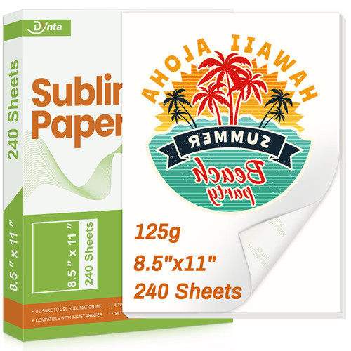 Dynta Sublimation Paper 8.5x11 Inch 125G 240 Sheets Heat Transfer Papers for Any Inkjet Printer with Sublimation Ink for Tumblers,Polyester T-shirts,Light Fabric Mugs White Blank Paper