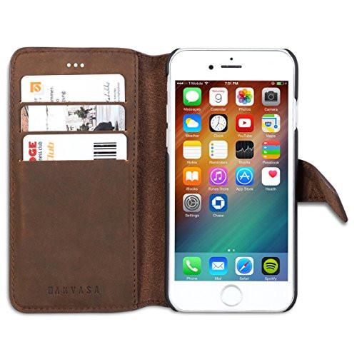 iPhone 6 / 6s Leather Wallet Case Brown - KANVASA "Vintage" Genuine Leather Flip Book Folio Cover for the Original iPhone 6/6s (4.7 inch) - Premium Wallet Case with 4 Pockets